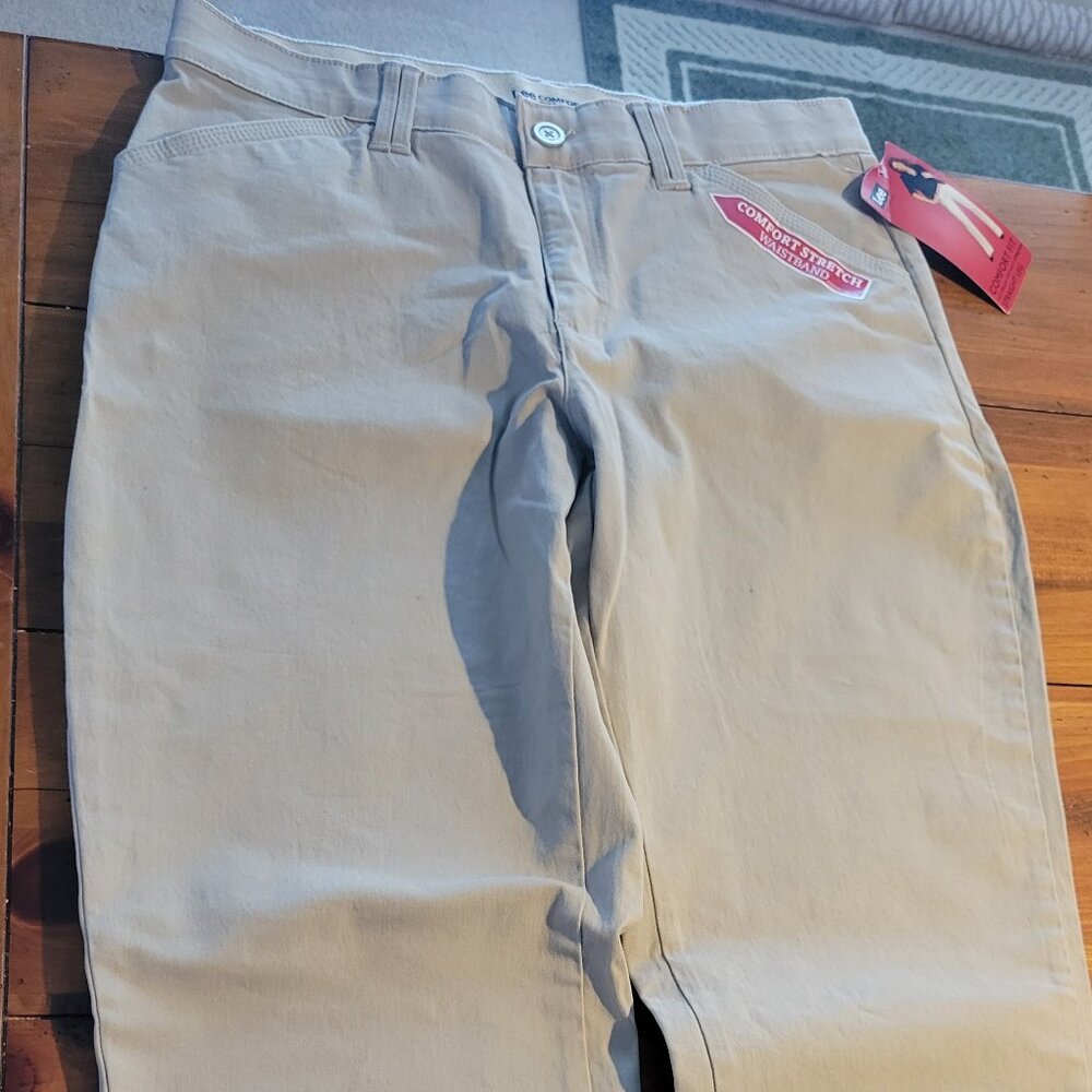 Lee Comfort Fit stretch straight leg pants, "Sahara" tan, size Misses 12 Long - Picture 6 of 15